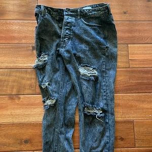 Black acid wash ripped jeans